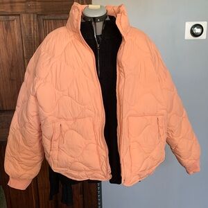 Women's Peach Quilted Puffer Jacket with Stand Collar